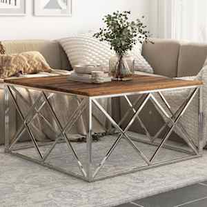 Klubska mizica nerjaveče jeklo in trden les železniških pragov