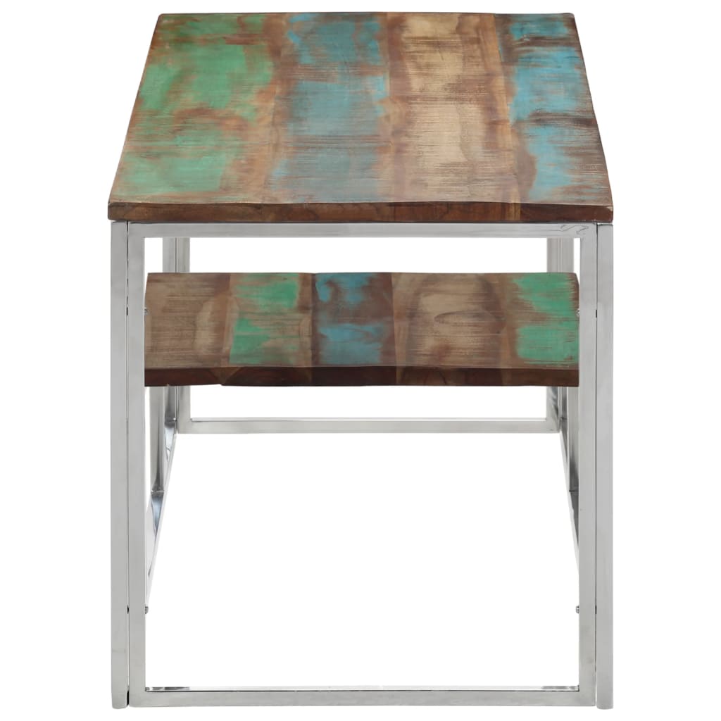 Thumbnail - vidaXL Couchtisch Silbern Edelstahl und Altholz Massiv