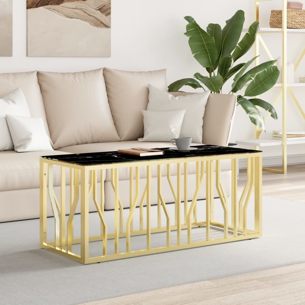 Konferenční stolek zlatý 110 x 45 x 45 cm nerezová ocel a sklo