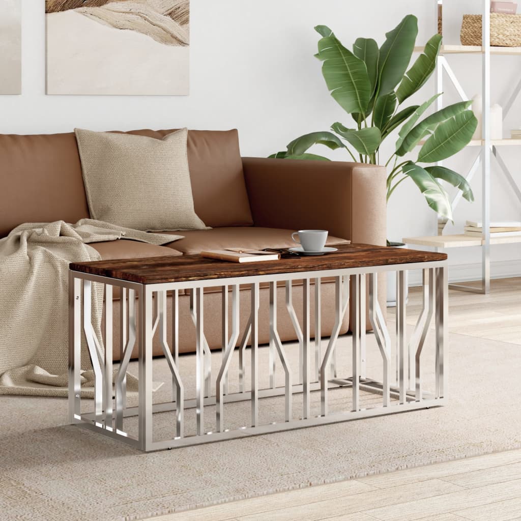 vida XL Couchtisch Edelstahl und Massives Altholz
