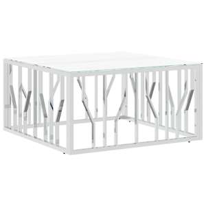 Konferenční stolek stříbrný 80x80x40 cm nerezová ocel a sklo - obrázek 2