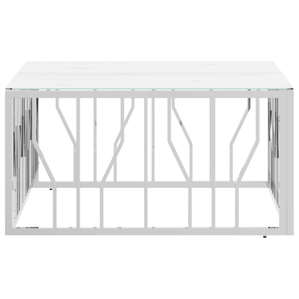 Tavolino Basso Moderno Console,Tavolino da Salotto Argento 80x80x40 cm in Acciaio  Inox e Vetro -DVB28815