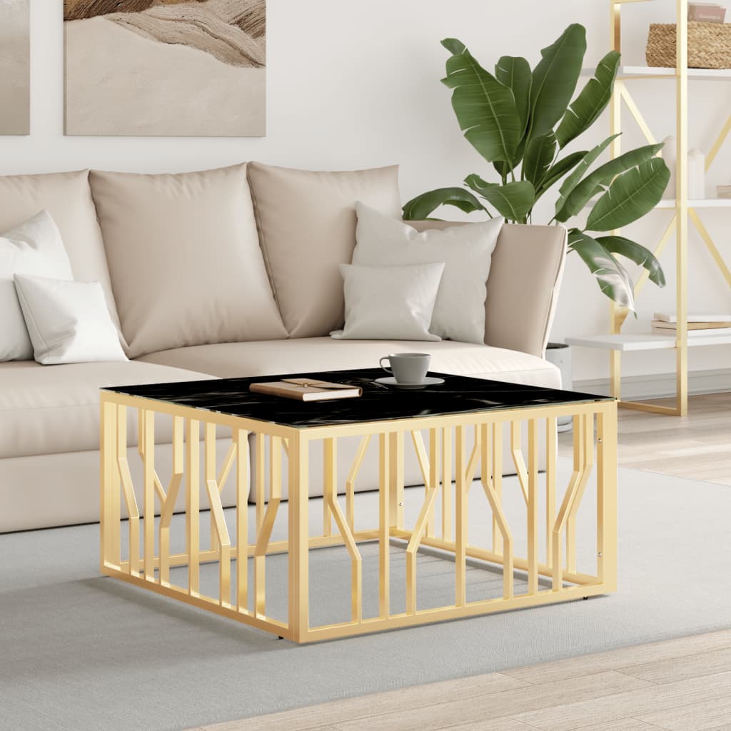 Konferenční stolek zlatý 80 x 80 x 40 cm nerezová ocel a sklo