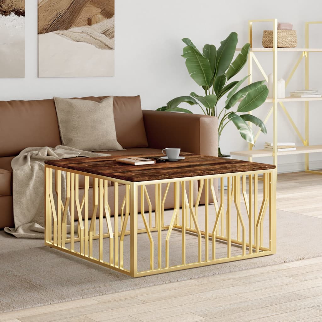 Konferenční stolek zlatý nerezová ocel a recyklované dřevo
