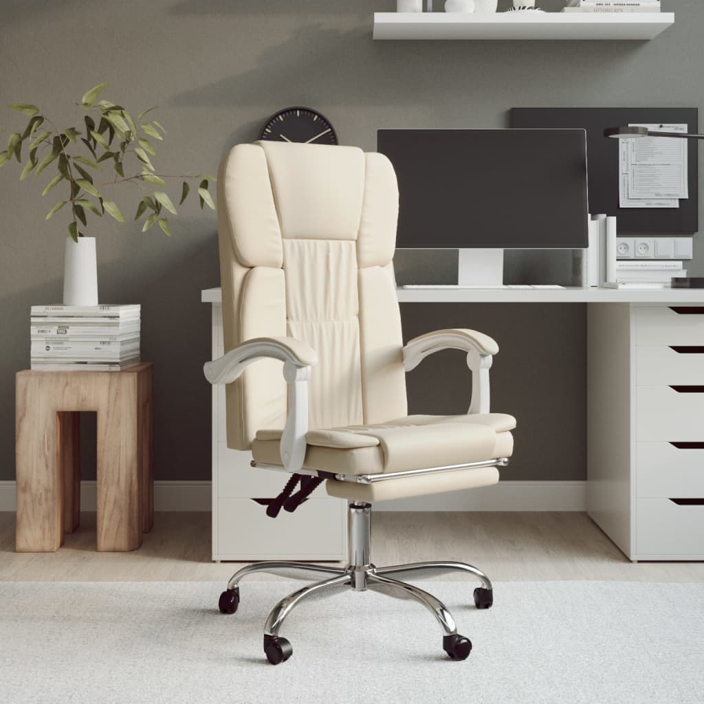 vidaXL Fauteuil inclinable de bureau Crème Similicuir