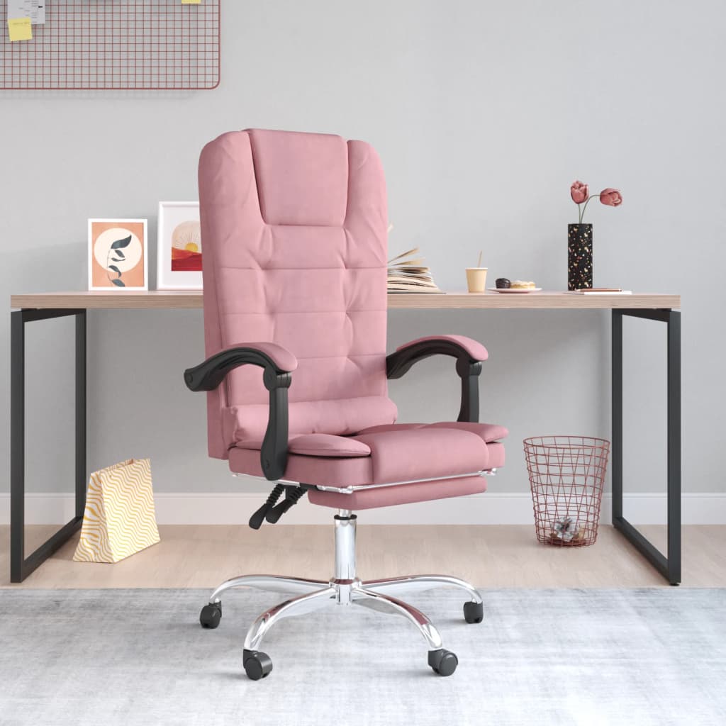 vidaXL Cadeira de massagens reclinável p/ escritório veludo rosa
