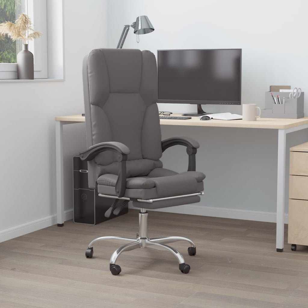 vidaXL Fauteuil de massage inclinable de bureau Gris Similicuir