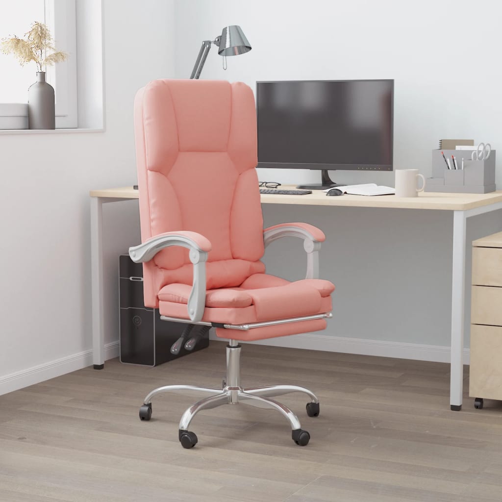 Atlošiama masažinė biuro kėdė, rožinės spalvos, dirbtinė oda | Stepinfit.lt
