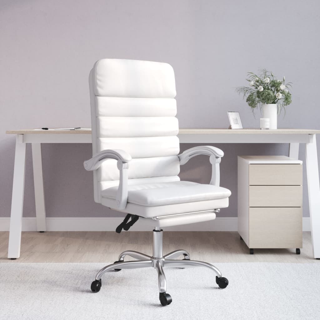 vidaXL Fotoliu de birou rabatabil cu masaj, alb, piele ecologică