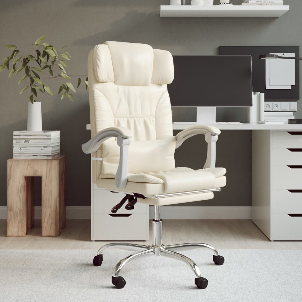 vidaXL Cadeira de escritório reclinável couro artificial cor creme