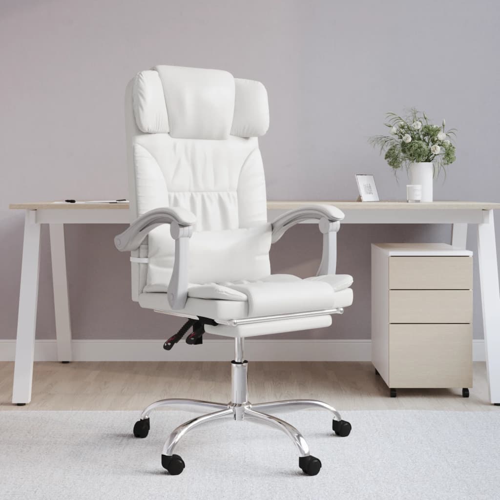vidaXL Cadeira de escritório reclinável couro artificial branco