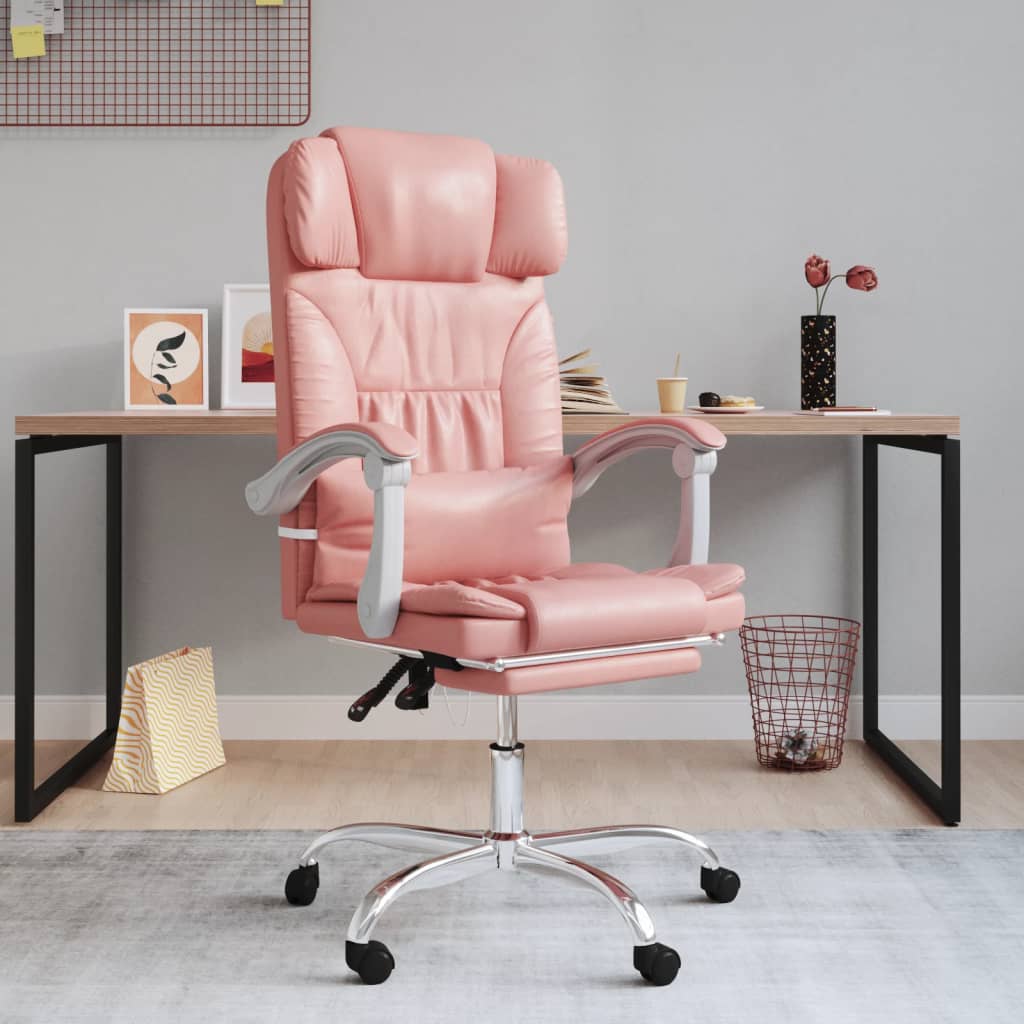 vidaXL Cadeira escritório massagens reclinável couro artificial rosa