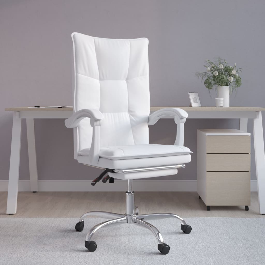 vidaXL Cadeira de escritório reclinável couro artificial branco
