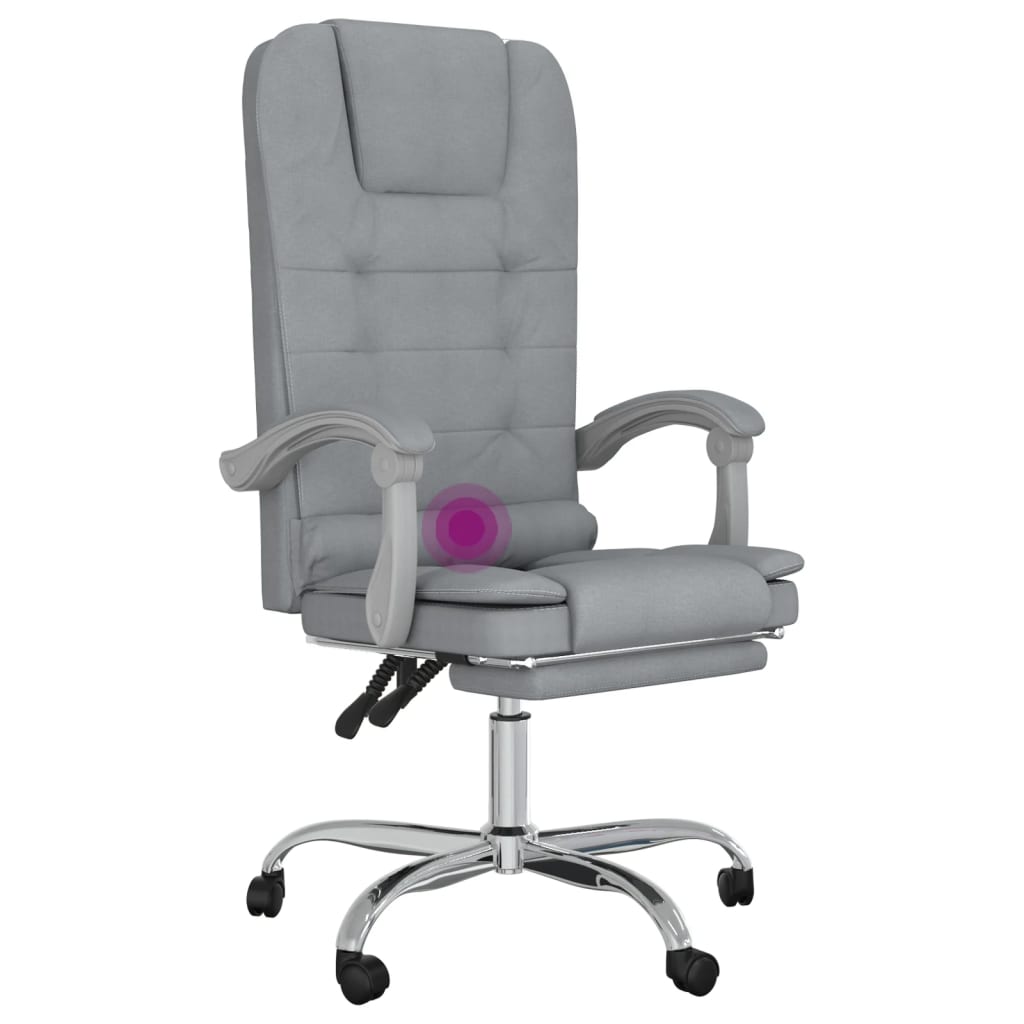 Massage Reclining Office Chair Light Grey Fabric - Image 9