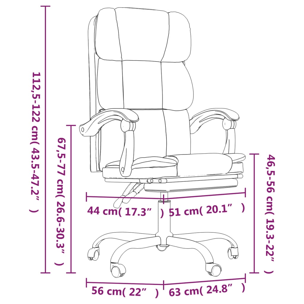 vidaXL Chair Swivel Reclining Desk Chair with Wheels for Living Room Fabric
