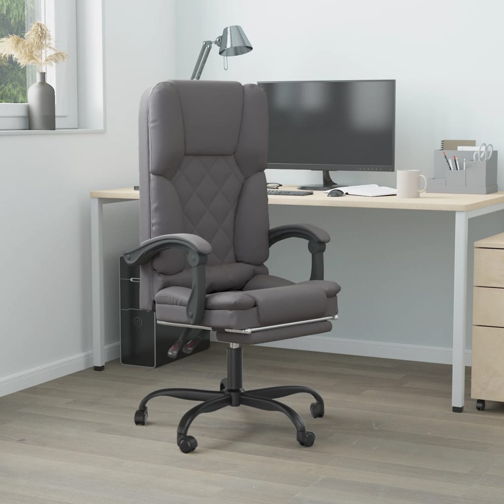 Massage Chair Office Chair with Adjustable Footrest Gray Faux Leather vidaXL vid