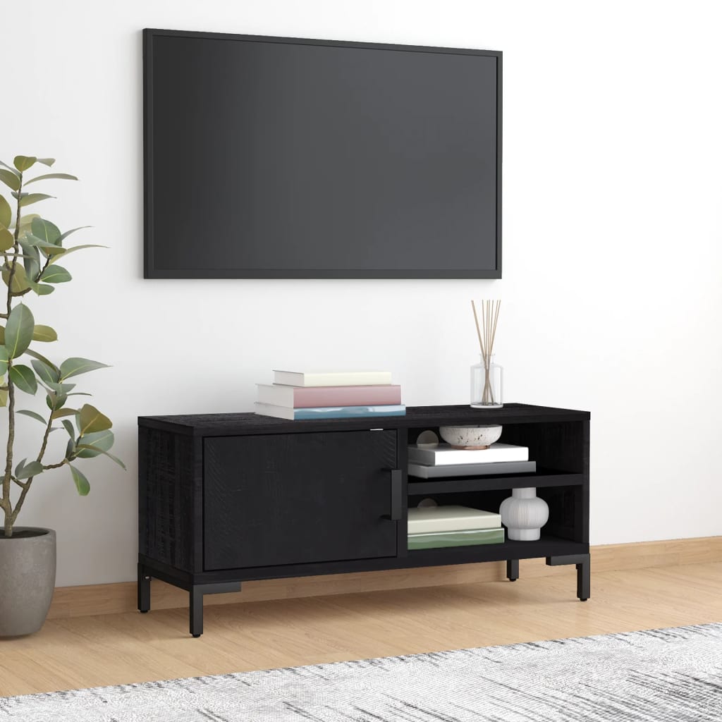 vidaXL Comodă TV, negru, 90x30x40 cm, lemn de pin masiv