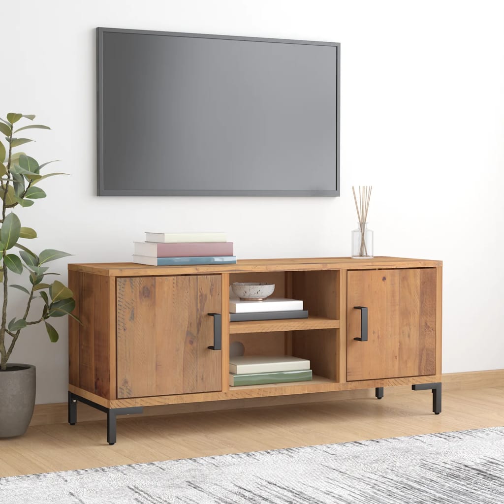 vidaXL Comodă TV, maro, 110x35x48 cm, lemn de pin masiv reciclat