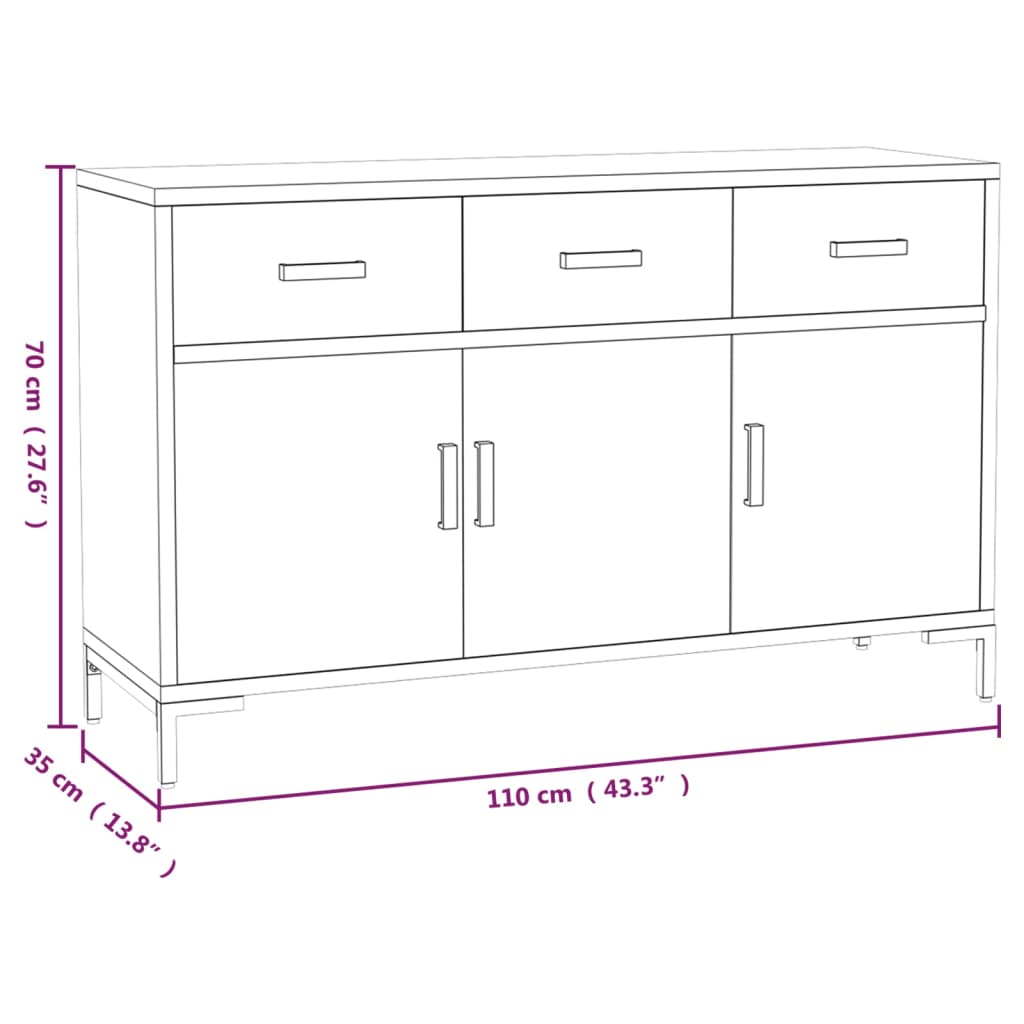 Komoda rjava 110x35x70 cm trdna reciklirana borovina