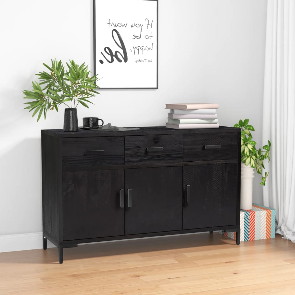 vidaXL Sideboard Schwarz 110x35x70 cm Massivholz Kiefer