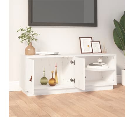 vidaXL TV Cabinet White Solid pine wood Medium TV Cabinet Rectangular