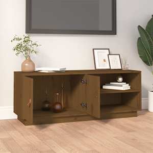 TV skříňka medově hnědá 105 x 34 x 40 cm masivní borové dřevo - obrázek 3