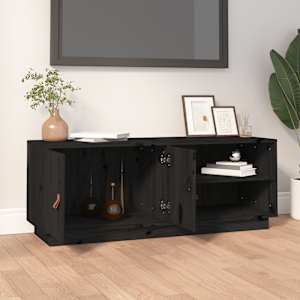 TV skříňka černá 105 x 34 x 40 cm masivní borové dřevo - obrázek 3