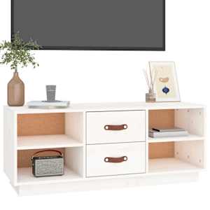 TV skříňka bílá 100 x 34 x 40 cm masivní borové dřevo - obrázek 4