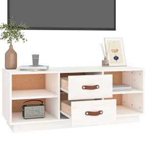 TV skříňka bílá 100 x 34 x 40 cm masivní borové dřevo - obrázek 5