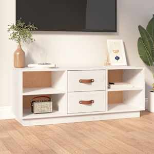 TV skříňka bílá 100 x 34 x 40 cm masivní borové dřevo - obrázek 1