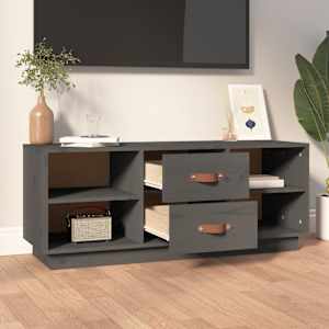 TV skříňka šedá 100 x 34 x 40 cm masivní borové dřevo - obrázek 3