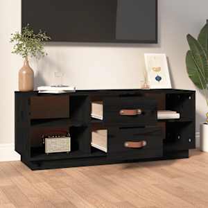 TV skříňka černá 100 x 34 x 40 cm masivní borové dřevo - obrázek 3