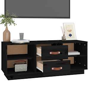 TV skříňka černá 100 x 34 x 40 cm masivní borové dřevo - obrázek 5