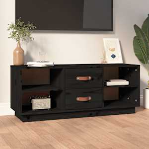 TV skříňka černá 100 x 34 x 40 cm masivní borové dřevo - obrázek 1
