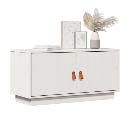 vidaXL Televizoriaus spintelė, balta, 80x34x40cm, pu&scaron;ies masyvas