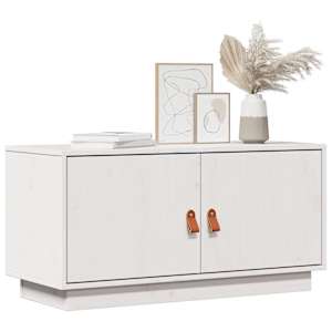 vidaXL Televizoriaus spintelė, balta, 80x34x40cm, pu&scaron;ies masyvas