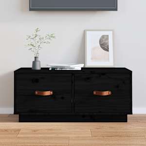 TV skříňka černá 80 x 34 x 35 cm masivní borové dřevo - obrázek 1