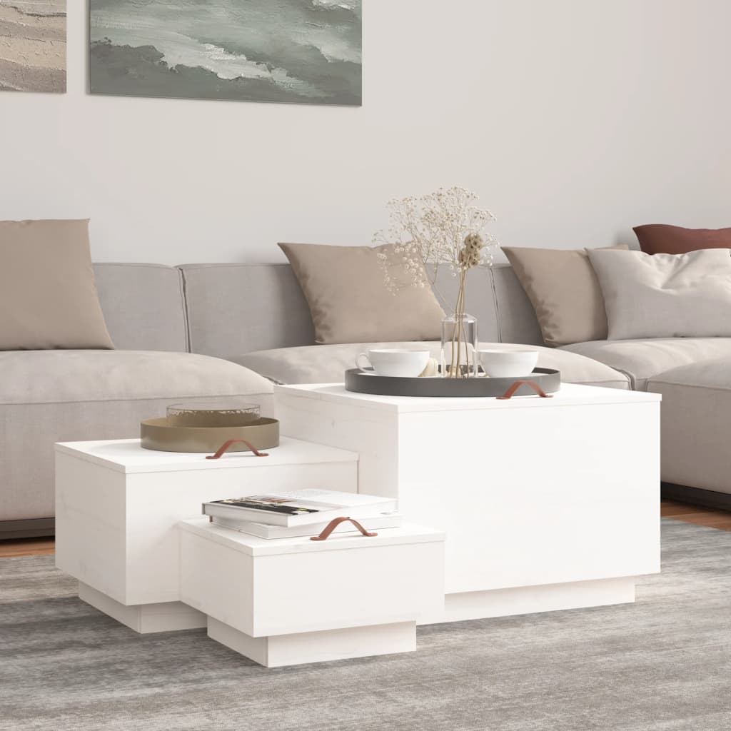 vidaXL Skrzynie z pokrywami, 3 szt., bia�e, lite drewno sosnowe
