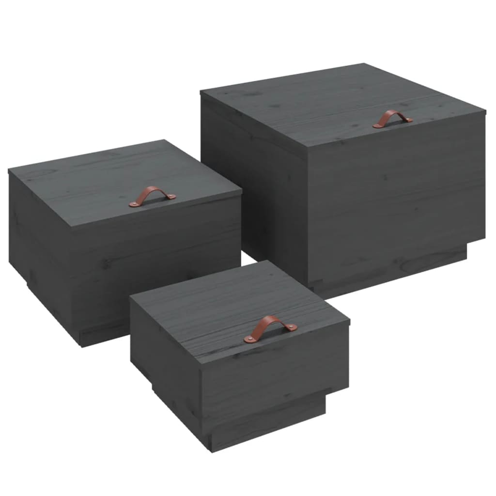 Aufbewahrungsboxen mit Deckeln 3 Stk. Grau Massivholz Kiefer | Stepinfit