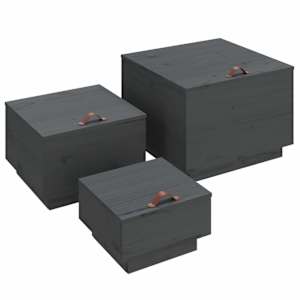 Úložné boxy s víkem 3 ks šedé masivní borové dřevo - obrázek 2