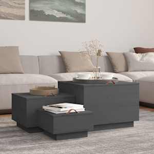 Škatle za shranjevanje s pokrovi sive 3 kosi trdna borovina