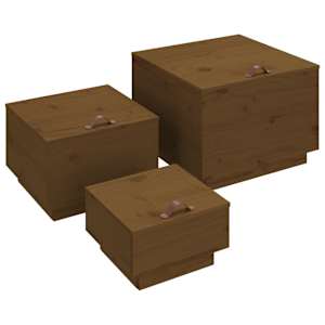 Úložné boxy s víkem 3 ks medově hnědé masivní borové dřevo - obrázek 2