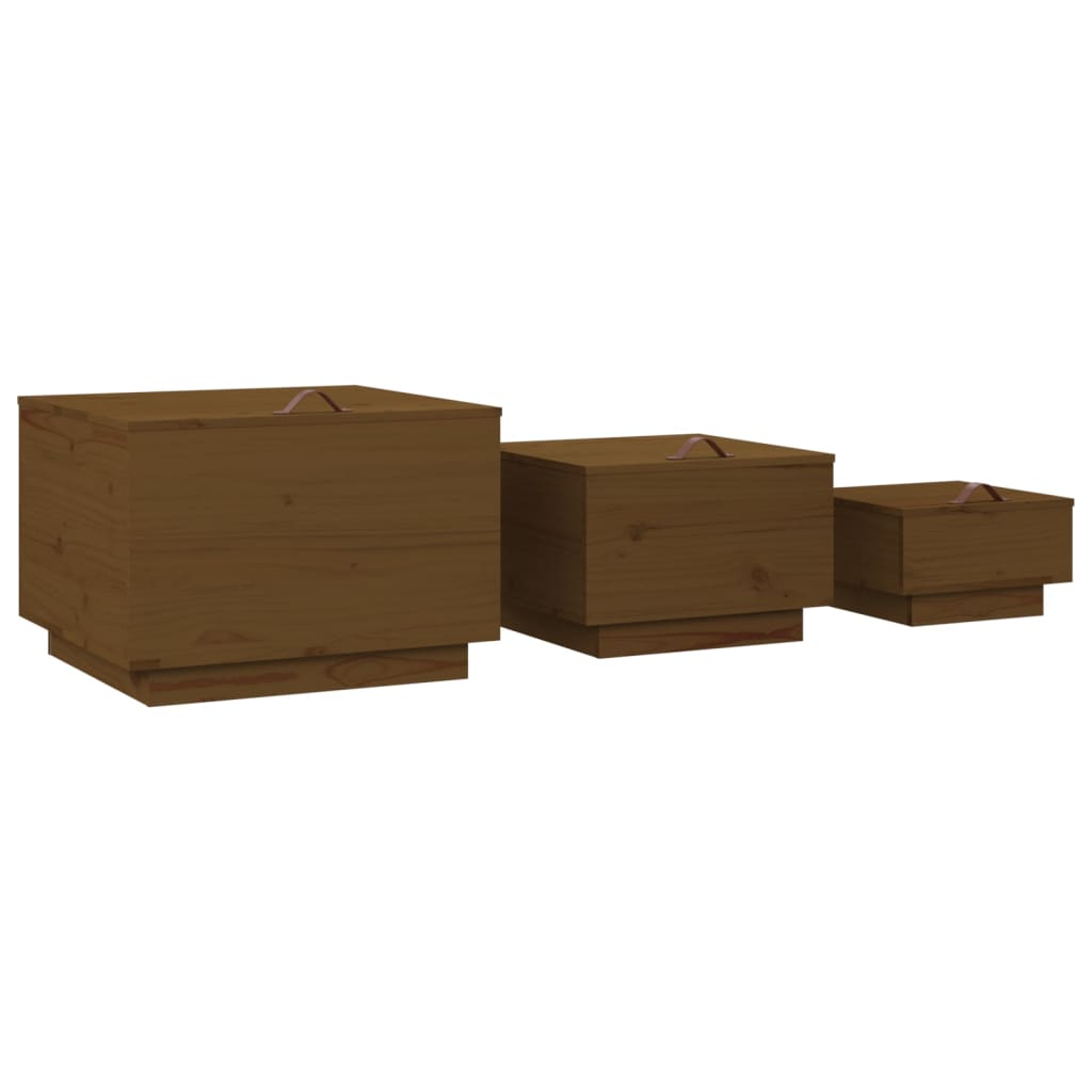 Aufbewahrungsboxen mit Deckeln 3 Stk. Braun Massivholz Kiefer | Stepinfit.de