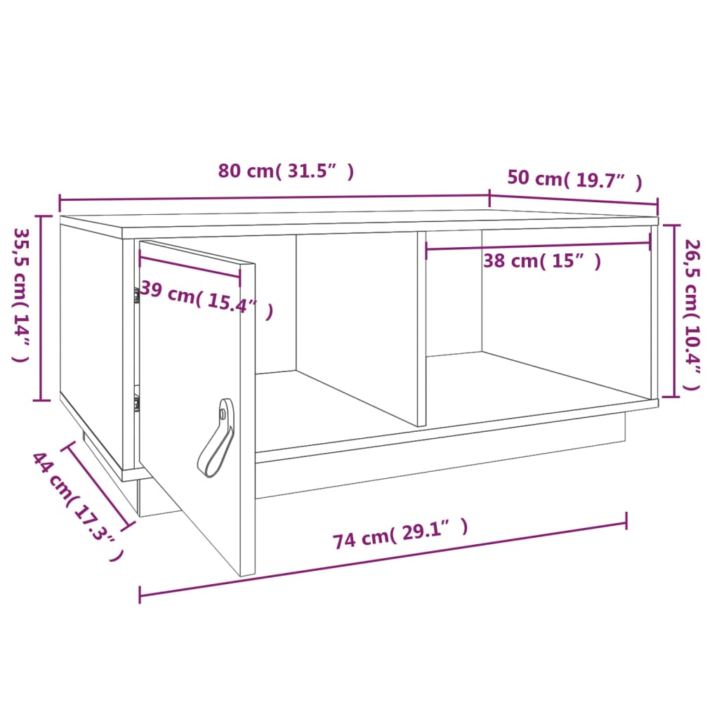 Konferenční stolek 80 x 50 x 35,5 cm masivní borové dřevo