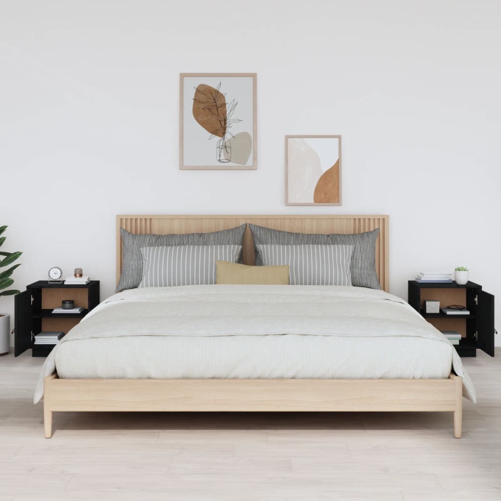 Thumbnail - vidaXL Nachttische 2 Stk. Schwarz 40x34x45 cm Massivholz Kiefer