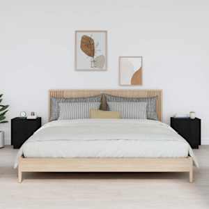 Nočna omarica 2 kosa črna 40x34x45 cm trdna borovina