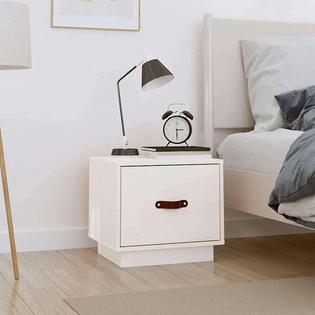 vidaXL sengebord 40x34x35 cm massivt fyrretræ hvid