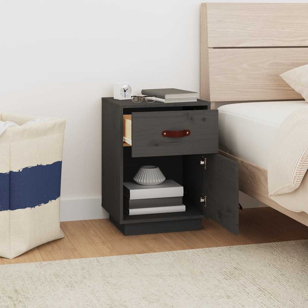 vidaXL Nachtkastje 40x34x55 cm massief grenenhout grijs afbeelding