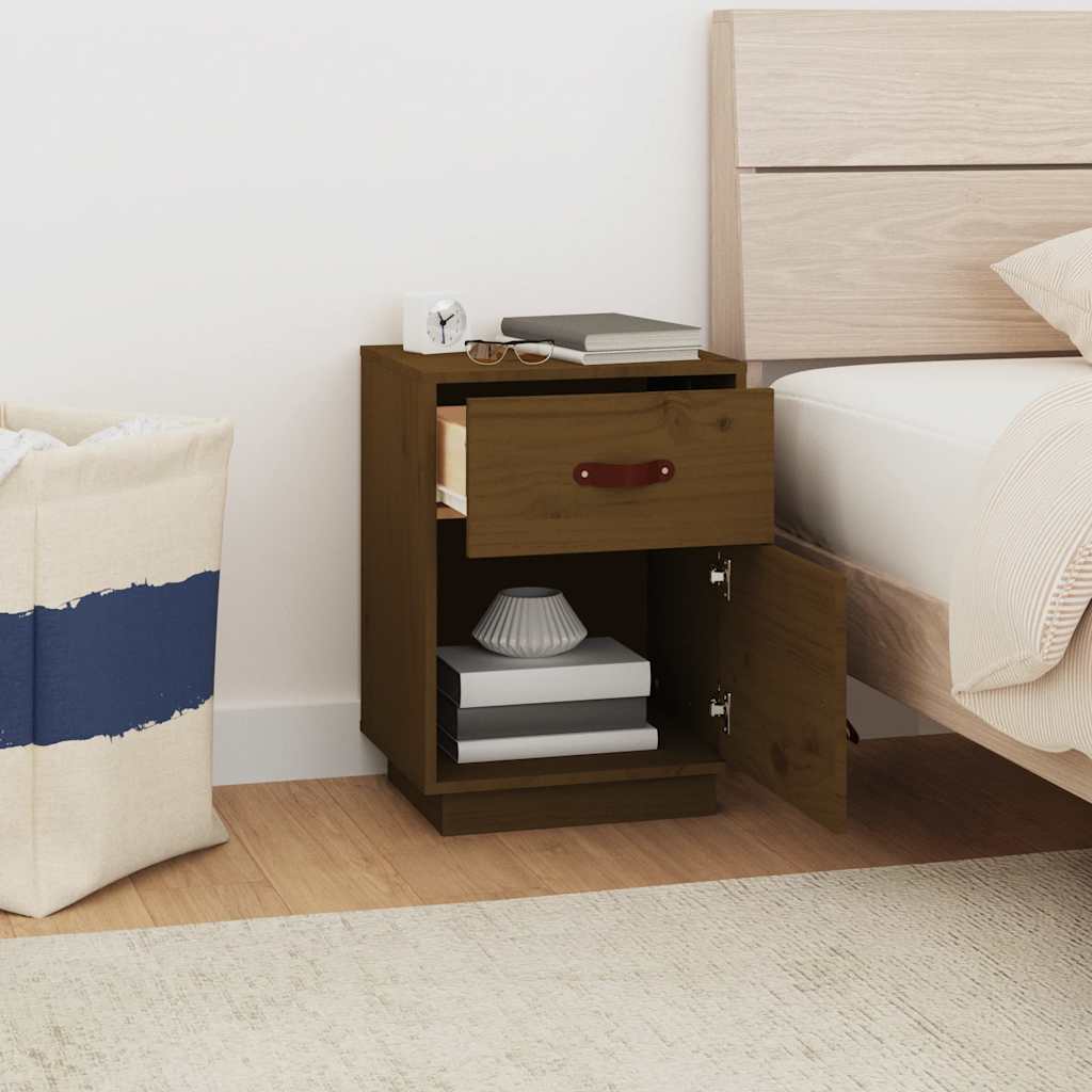 vidaXL Nachtkastje 40x34x55 cm massief grenenhout honingbruin afbeelding