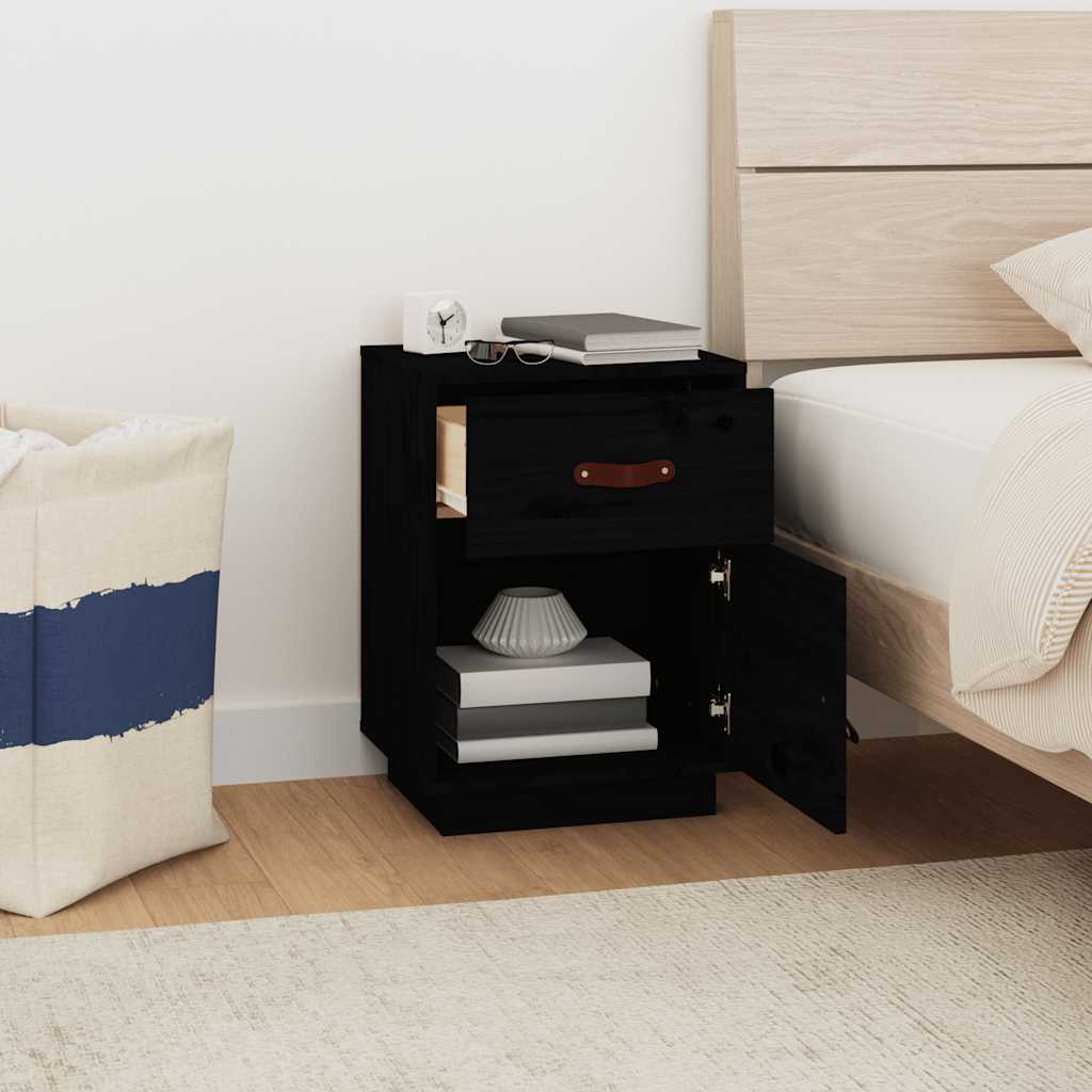 vidaXL Nachtkastjes 2 st 40x34x55 cm massief grenenhout zwart afbeelding